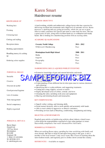 Entry Level Hairdresser Resume pdf free